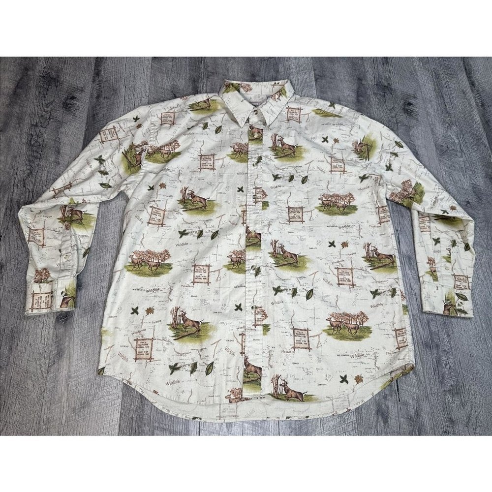 Bimini Bay Outfitters Shirt Mens 2XL Deer Wildlife National Park Button Casual